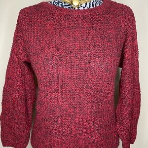 Red Crew Neck Sweater with Textured Knit